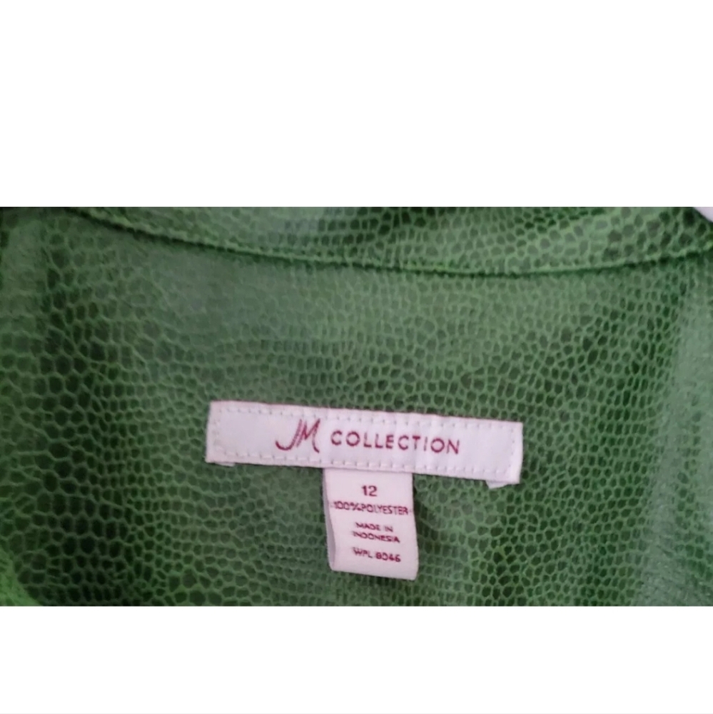 JM Collection Jacket Womens SZ 12 (Large) Green Faux Snakeskin Lightweight Zip - Picture 8 of 11